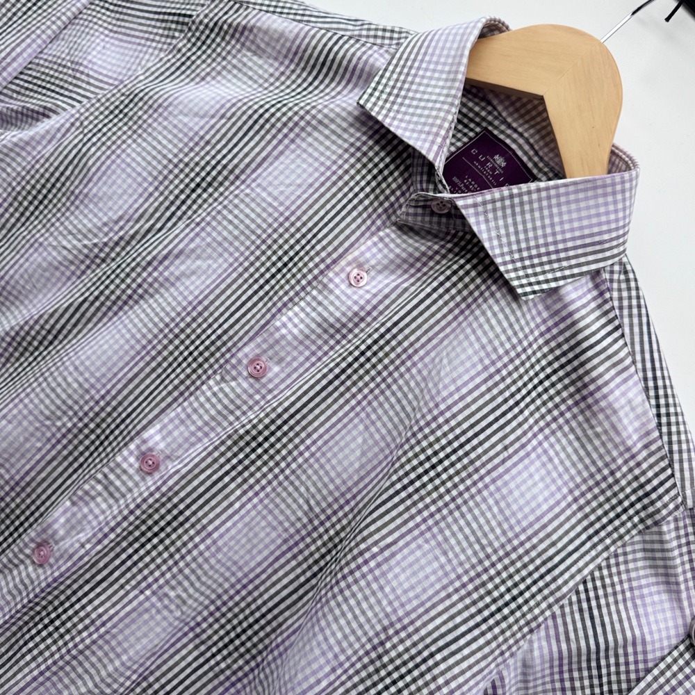 Hawes & Curtis Button Down Mens Large Purple Check York Slim Fit Cotton Shirt